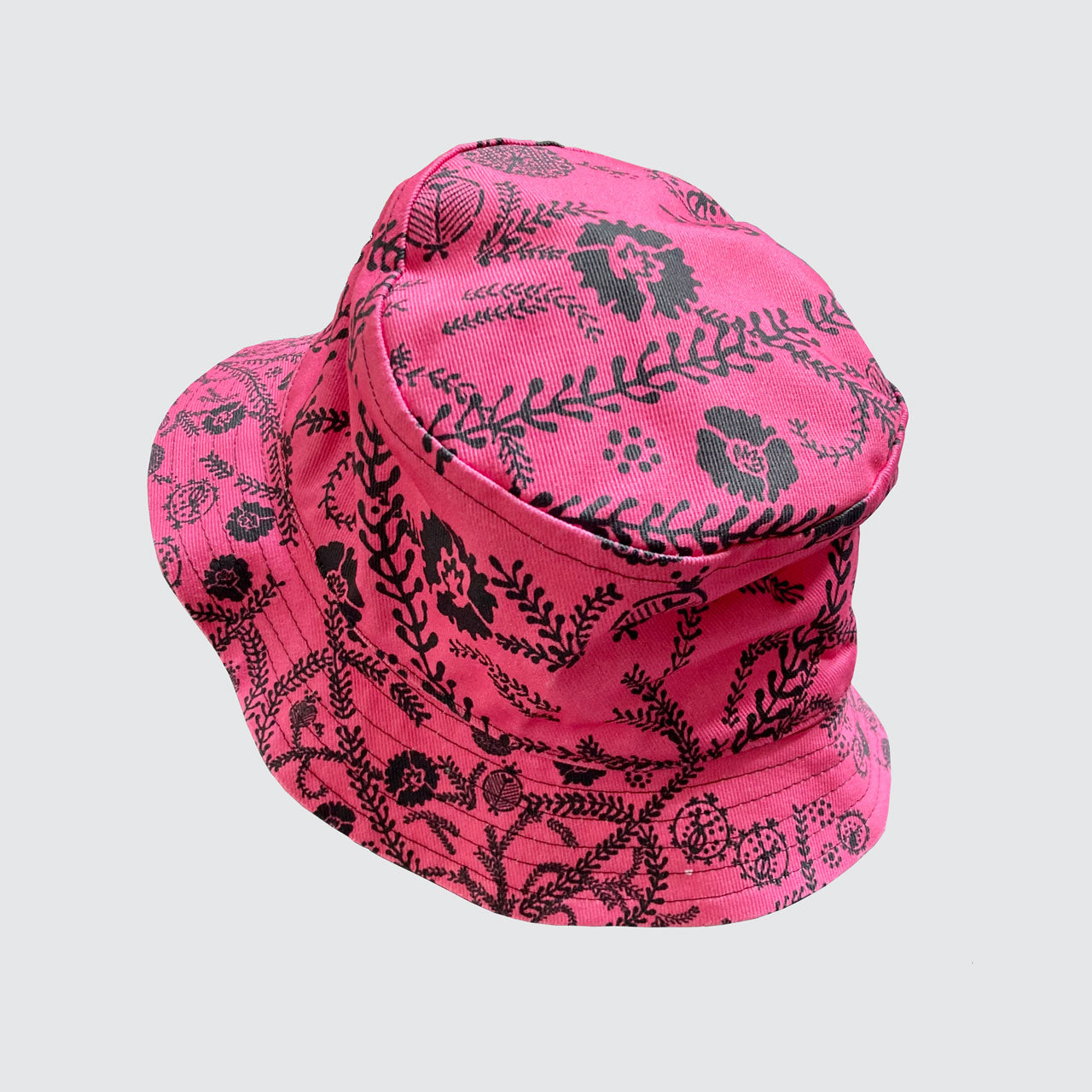 Bucket Hat - Bright Pink Bucket Hat with Black Foliage