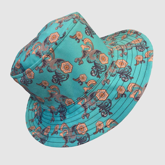 Bucket Hat - Turquoise With Lace Flower Design