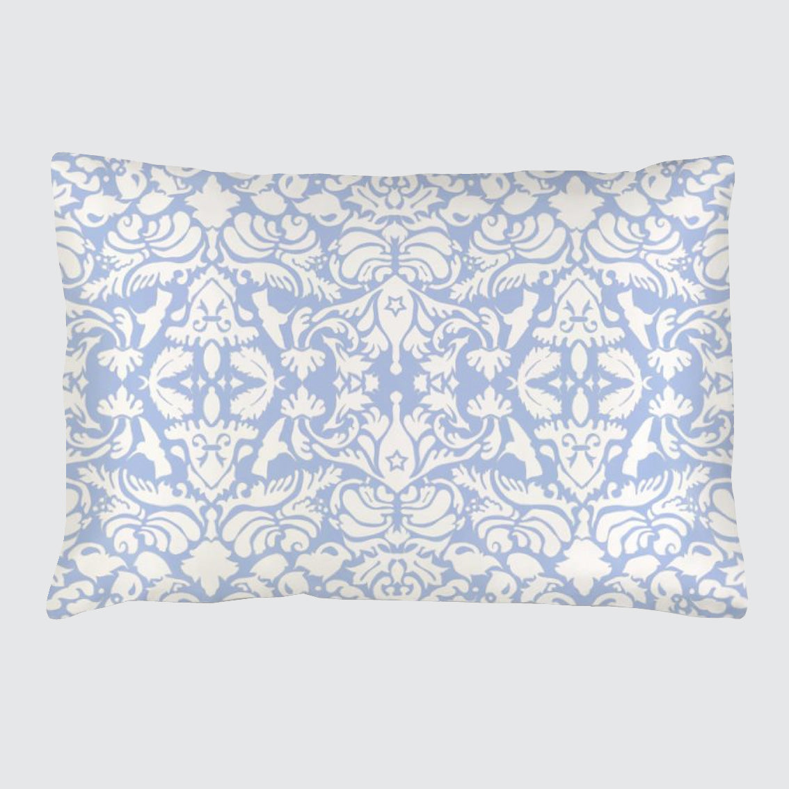 Silk Pillowcase - Pale Blue With White Hummingbird Damask Pattern