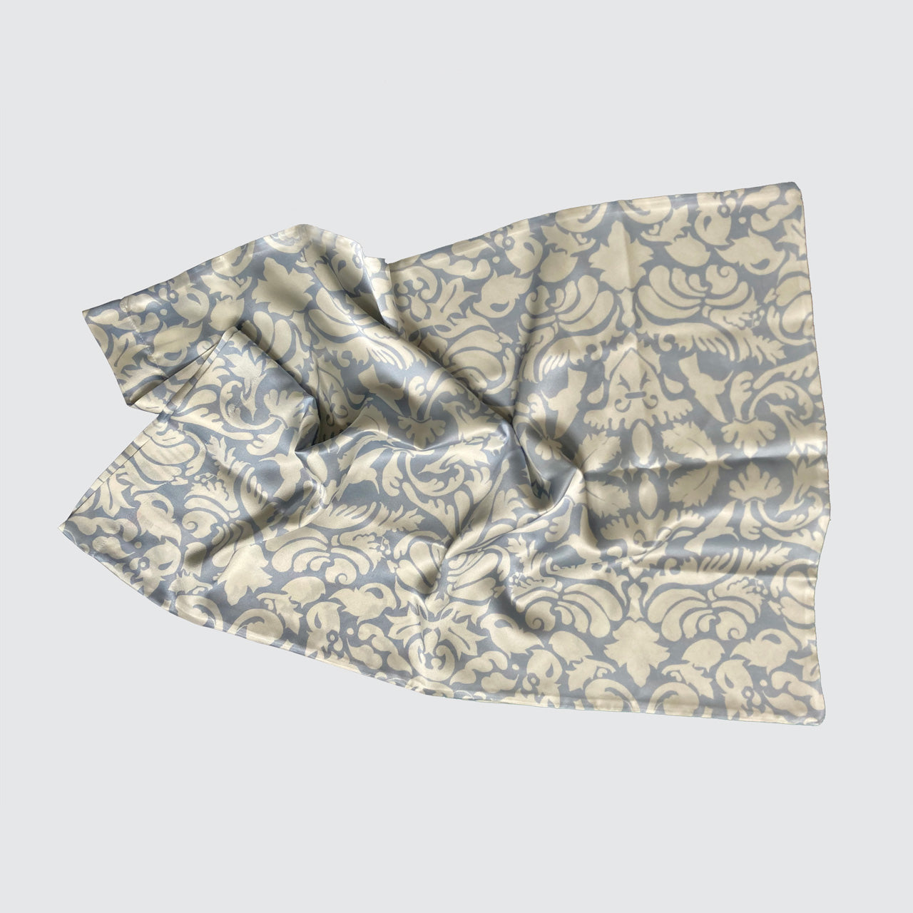 Silk Pillowcase - Pale Blue With White Hummingbird Damask Pattern