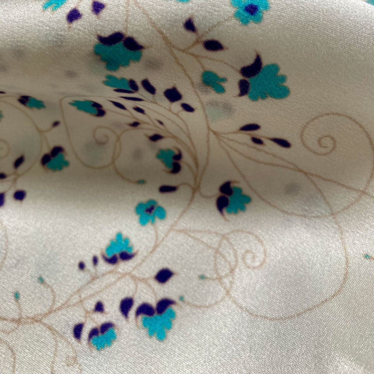 Silk Pillowcase - White With Fibonacci Turquoise Flowers