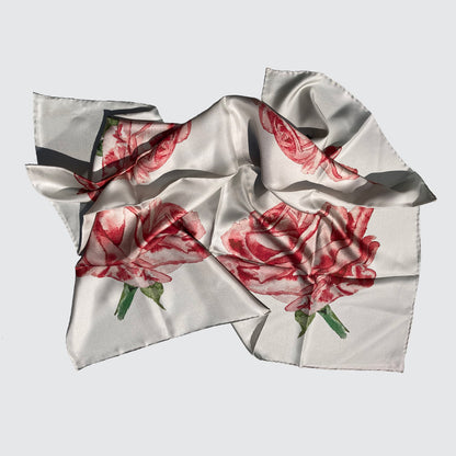 Silk Scarf With Watercolour Roses - Hand-Rolled Hems