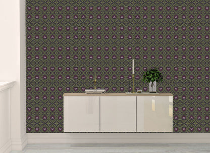 Wallpaper Acanthus and Wreath Grape and Green on Coffee - £37.50 per sq metre