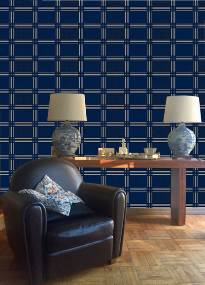 Wallpaper Grid 7 Navy Blue - £37.50 per sq metre
