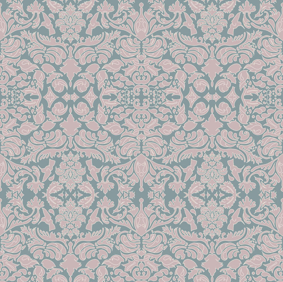 Wallpaper Hummingbird Damask Pink Sage - £37.50 per sq metre