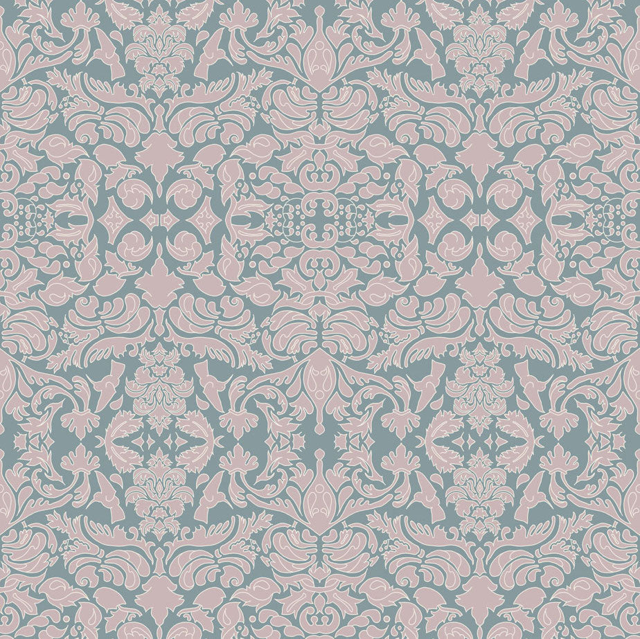 Wallpaper Hummingbird Damask Pink Sage - £37.50 per sq metre