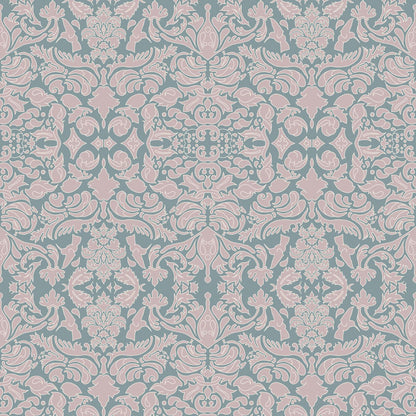 Wallpaper Hummingbird Damask Pink Sage - £37.50 per sq metre