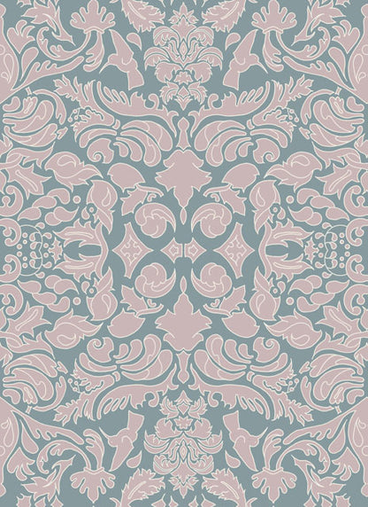 Wallpaper Hummingbird Damask Pink Sage - £37.50 per sq metre