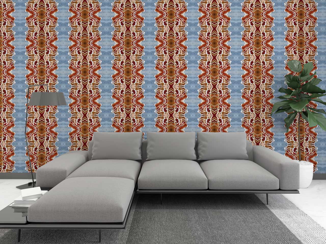 Wallpaper Orange and Blue Rose Abstract - £37.50 per sq metre