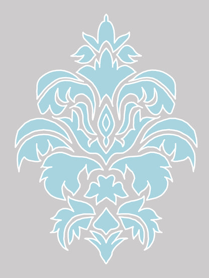 Wallpaper Damask Flower Blue On Grey - £37.50 per sq metre