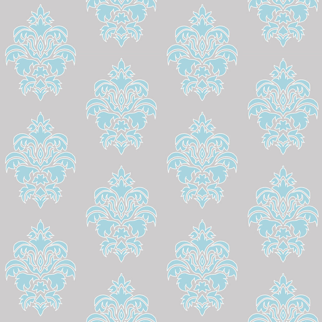 Wallpaper Damask Flower Blue On Grey - £37.50 per sq metre