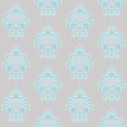 Wallpaper Damask Flower Blue On Grey - £37.50 per sq metre
