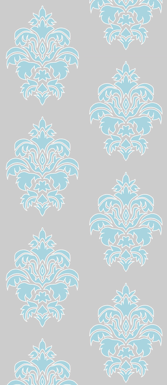 Wallpaper Damask Flower Blue On Grey - £37.50 per sq metre