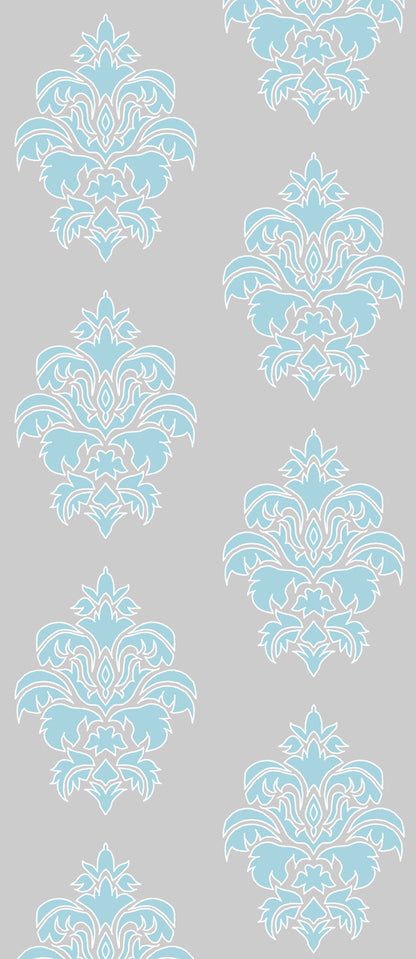 Wallpaper Damask Flower Blue On Grey - £37.50 per sq metre